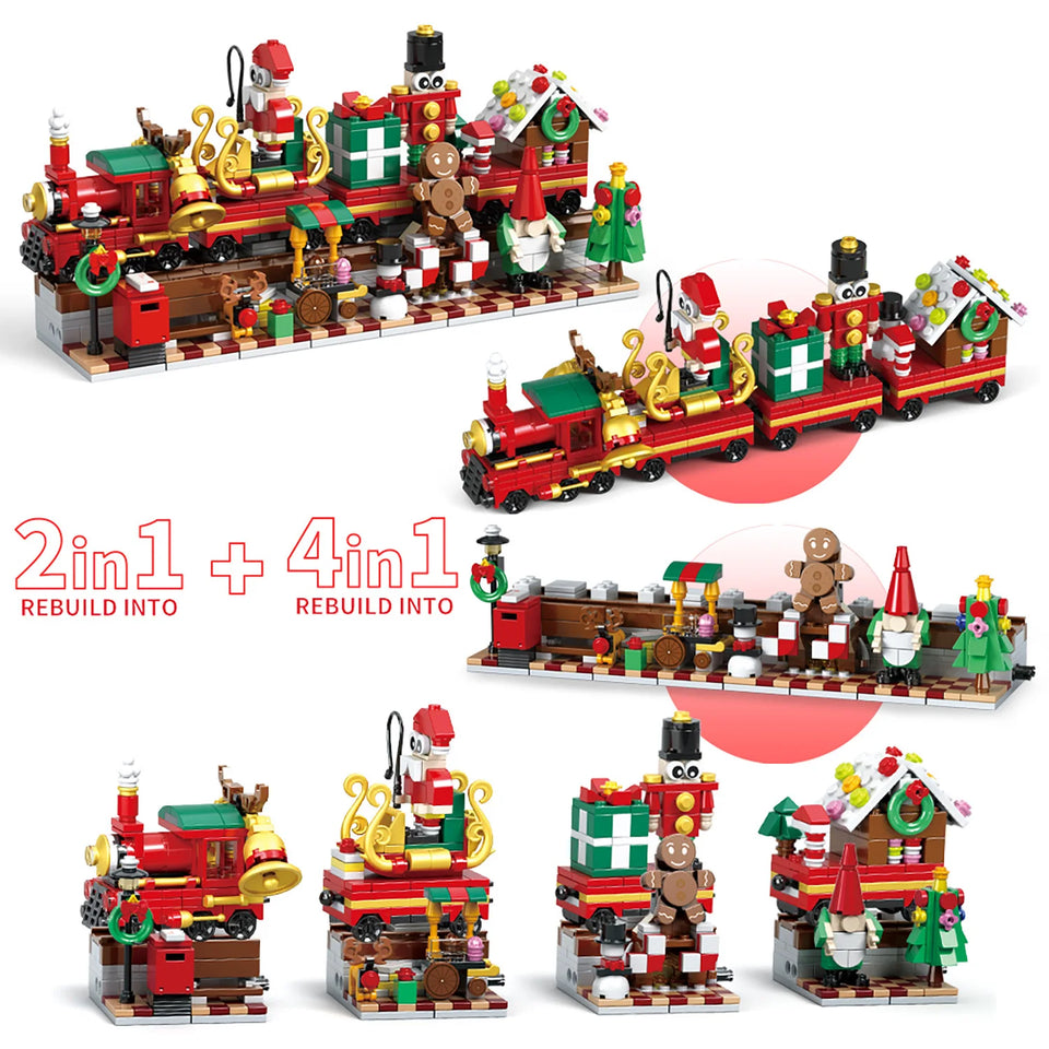 Christmas Building Blocks, 24 Days Countdown Calendars Blind Box, Christmas Trains Santa Claus Railcar Building Bricks