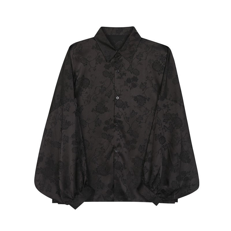 Light brocade jacquard lantern sleeve shirt for men new Tang and Hanfu shirt jacket and top