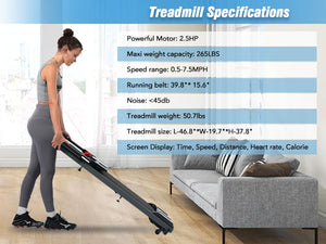 NEW Folding Treadmills Walking Pad Treadmill for Home Office -2.5HP Walking Treadmill With Incline Bluetooth Speaker