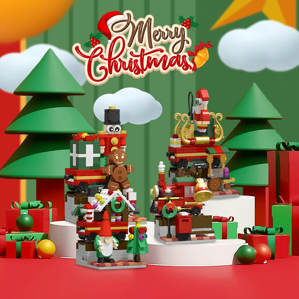 Christmas Building Blocks, 24 Days Countdown Calendars Blind Box, Christmas Trains Santa Claus Railcar Building Bricks